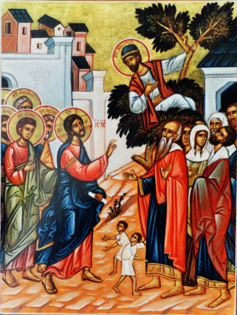 イエスに話しかけられるザアカイの図